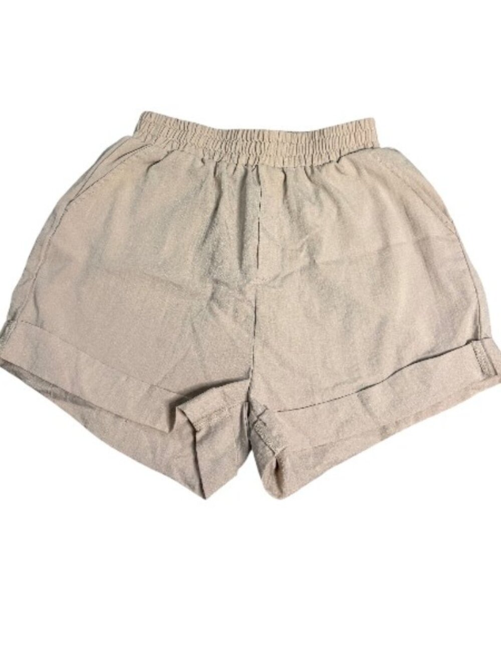 SHEIN Women's Small Beige Cuffed Pocketed Elastic Waist Shorts